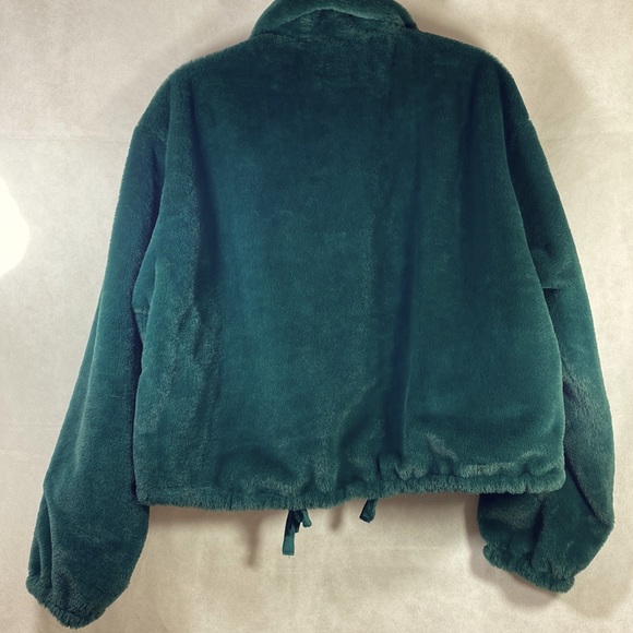 PINK Know One Cares Green Faux Fur Bomber Jacket - Picture 3 of 4